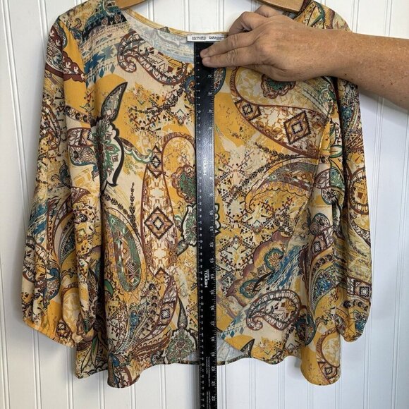Zara W/B Collection Crop Top Wrap Front LG Yellow Paisley Floral Boho Festival - Picture 12 of 13